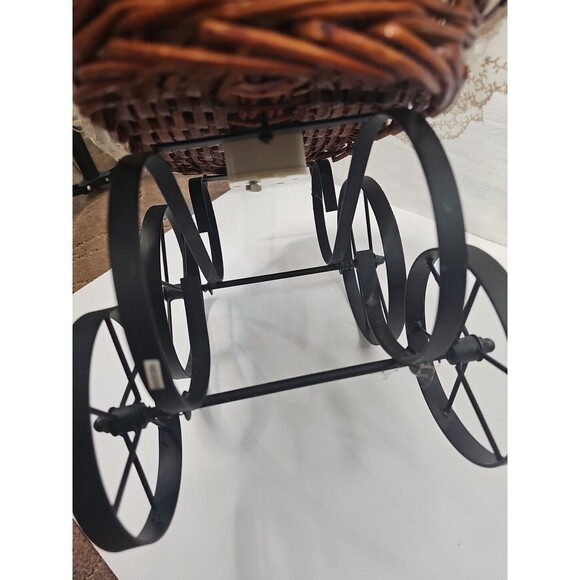 VG 12" Porcelain Doll in 2'x1.5"x1.5" Musical Wicker Basket Carriage Stroller - Picture 8 of 8
